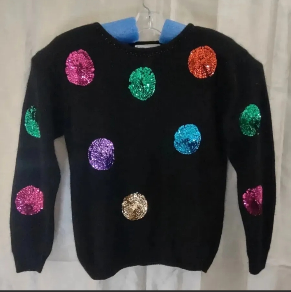 Private Party Sequin Sweater Silk Nylon Angora Lambswool - Size M